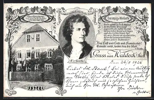 AK Waldeck, Oberförsterei, Goethe, Porträt und ehem. Wohnhaus