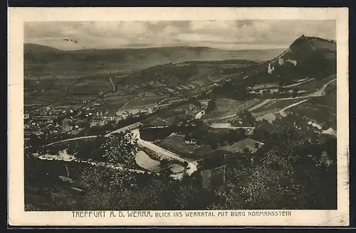 AK Treffurt a. d. Werra, Blick ins Werratal mit Burg Normannstein