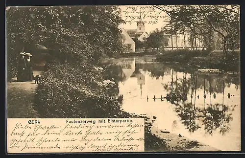 AK Gera, Faulenzerweg mit Elsterpartie, Flusspartie