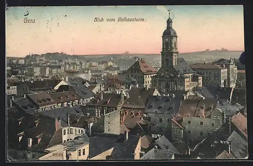 AK Gera, Blick vom Rathausturm auf Kirche