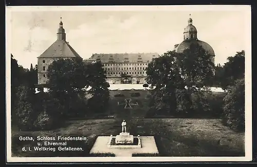 AK Gotha, Schloss Friedenstein u. Ehrenmal d. i. Weltkrieg Gefallenen