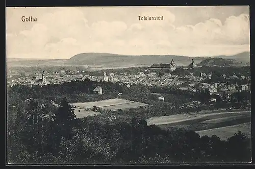 AK Gotha, Totalansicht mit Burg und Kirche