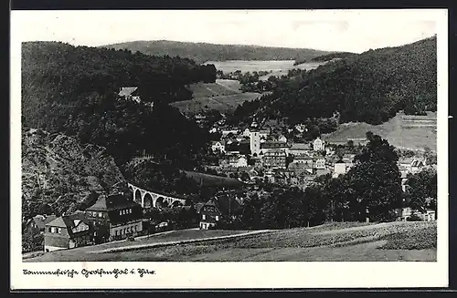 AK Gräfenthal i. Thür., Ortsansicht mit Kirche und Fachwerk