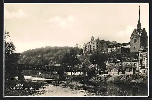 AK Gera, Brücke mit Blick zum Schloss Osterstein