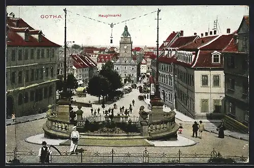 AK Gotha, Hauptmarkt mit Kirche