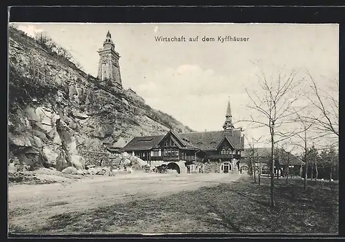 AK Kyffhäuser, Aussenansicht von der Wirtschaft mit Kaiser Wilhelm-Denkmal