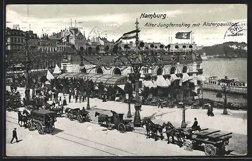 AK Hamburg-Neustadt, Alsterpavillon mit Kutschen