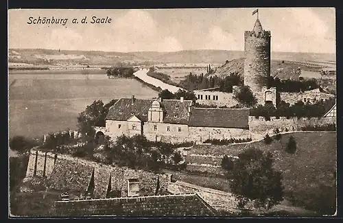 AK Schönburg, Teilansicht mit Burgruine