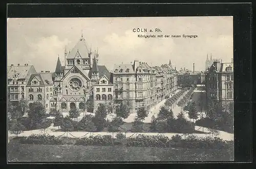 AK Köln-Neustadt, Königsplatz mit neuer Synagoge im Sonnenschein