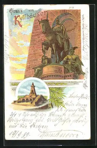 Lithographie Kyffhäuser, Denkmal Kaiser Wilhelm I. auf dem Kyffhäuser