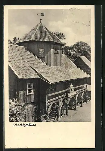 AK Clausthal-Zellerfeld, Schachtgebäude im Sonnenschein, Bergbau