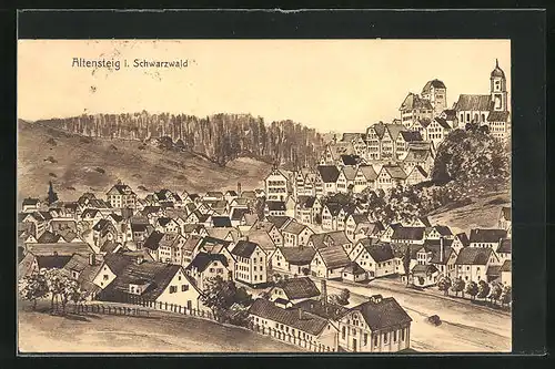 Künstler-AK Altensteig i. Schwarzwald, Panorama