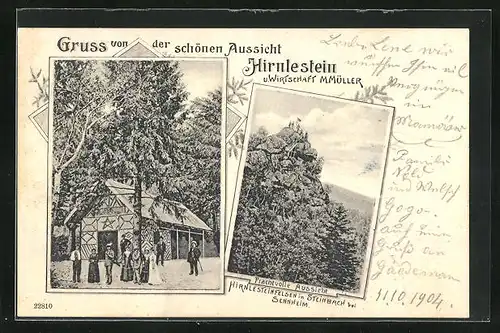 AK Steinbach, Gasthaus M. Müller, Hirnlestein mit Blick zum Ort