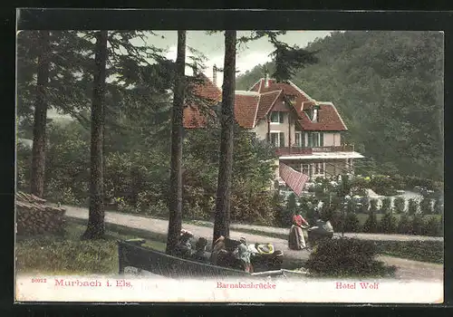 AK Murbach i. Els., Barnabasbrücke mit Blick auf Hotel Wolf