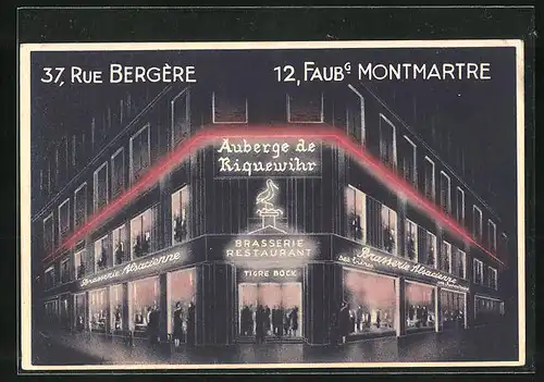 AK Paris-Montmartre, Auberge de Riquewihr, 37, Rue Bergère
