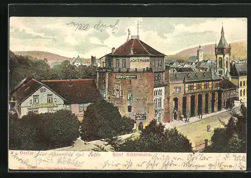 AK Goslar, Ortspartie mit Hotel Achtermann