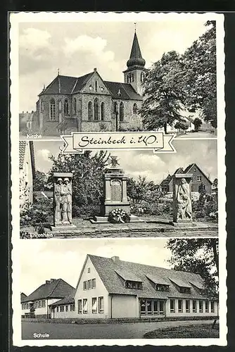 AK Steinbeck i. W., Kirche, Ehrenhain, Schule