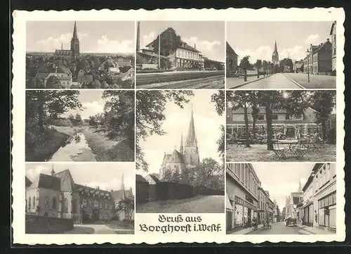 AK Borghorst i. Westf., versch. Ansichten und Partien der Stadt