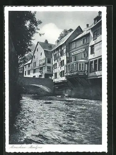 AK Monschau, Flusspartie mit Blick auf Gasthof & Café