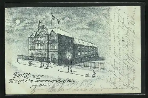 Lithographie Augsburg, Turnhalle des Turnvereins von 1847, Schiessgrabenstrasse 28