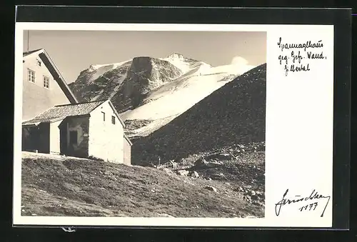 Foto-AK Hans Hruschka Nr. 1177: Spannagelhaus gen gefrorene Wand, Zillertal