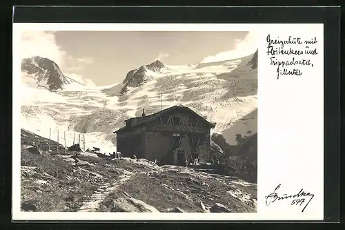 Foto-AK Hans Hruschka Nr. 577: Greizerhütte mit Floitenkees, Zillertal