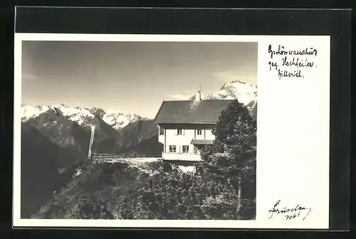 Foto-AK Hans Hruschka Nr. 1061: Gschosswandhütte geg. Hochfeiler, Zillertal
