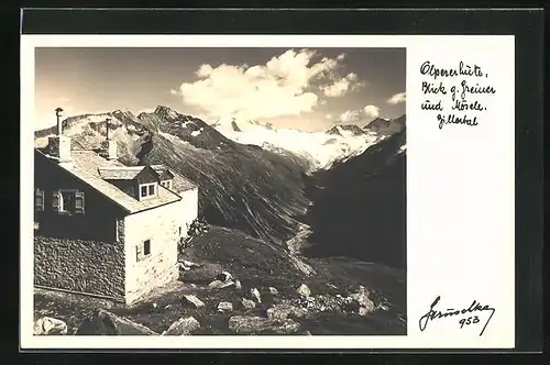 Foto-AK Hans Hruschka Nr. 953: Olpererhütte, Blick gen Greiner & Mösele, Zillertal