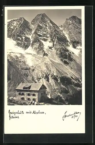 Foto-AK Hans Hruschka Nr. 570: Greizerhütte mit Mörchner, Zillertal