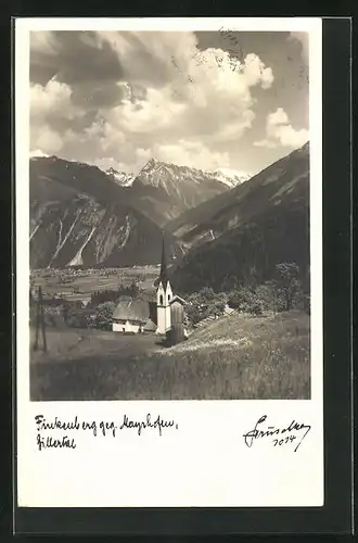 Foto-AK Hans Hruschka Nr. 1014: Mayrhofen, Finkenberg gegen den Ort, Zillertal