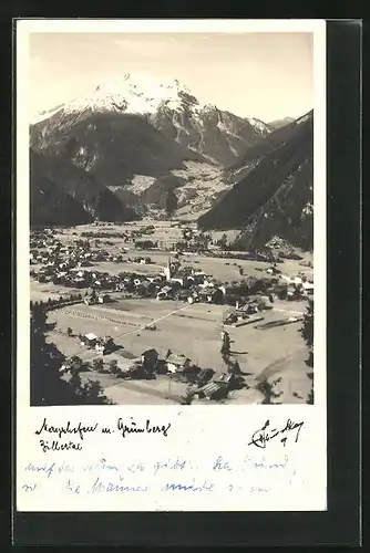 Foto-AK Hans Hruschka Nr. 9: Mayrhofen, Teilansicht mit Grünberg, Zillertal