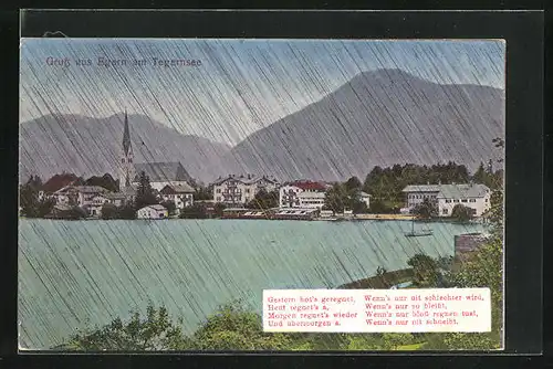 Regen-AK Egern am Tegernsee, Ortspanorama bei Regen