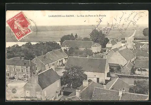 AK Lamarche-sur-Saone, La Rue du Pont et la Prairie