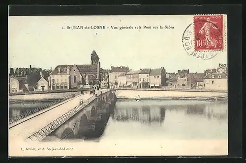 AK St-Jean-de-Losne, Vue générale et le Pont sur la Saône