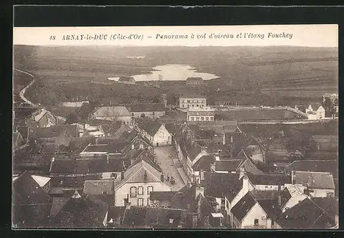 AK Arnay-le-Duc, Panorama à vol d`oiseau et l`étang Fouchey