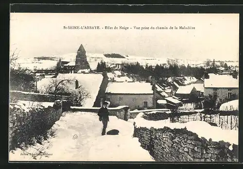 AK St-Seine-l`Abbaye, Effet de Neige, Vue prise du chemin de la Maladière