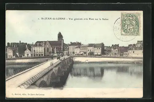 AK St-Jean-de-Losne, Vue générale et le Pont sur la Saône