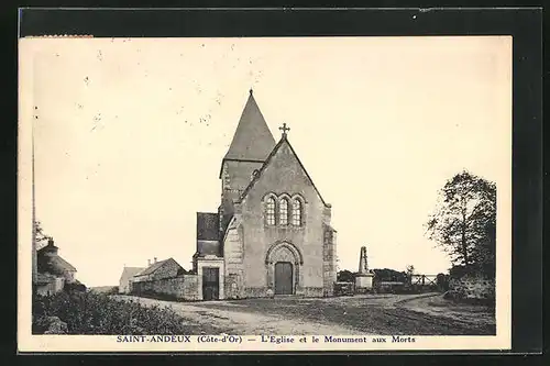 AK Saint-Andeux, L`Eglise et le Monument aux Mortes