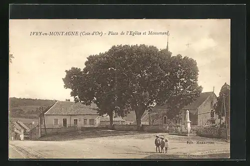 AK Ivry-en-Montagne, Place de l'Eglise et Monument