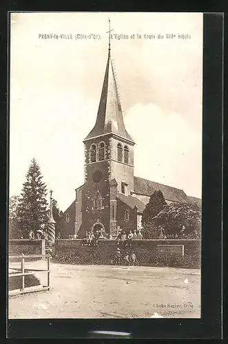 AK Pagny-la-Ville, L`Eglise et la Croix du XIIIe siecle