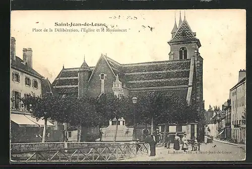 AK Saint-Jean-de-Losne, Place de la Délibération, l`Eglise et le Monument
