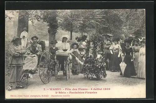 AK Wassy, Fête des Fleurs - 4 Juillet 1909, Rikscha, Kinderwagen