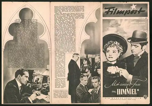 Filmprogramm Filmpost Nr. 129, Mit einem Fuss im Himmel, Frederic March, Martha Scott, Beulah Bondi, Regie Irving Rapper