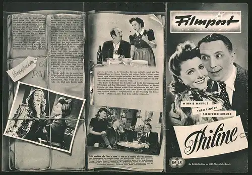 Filmprogramm Filmpost Nr. 322, Philine, Winnie Markus, Theo Lingen, Siegfried Breuer, Regie Theo Lingen