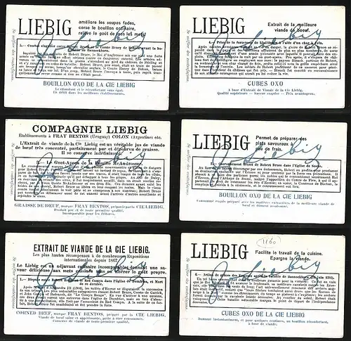 6 Sammelbilder Liebig, Serie Nr.: 1160, Histoire de Robert Bruce, Ritter, Kopflos Reiter, Bischoff