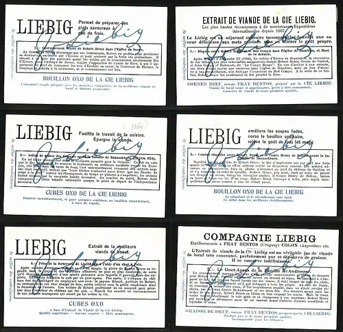 6 Sammelbilder Liebig, Serie Nr.: 1160, Histoire de Robert Bruce, Bischoff, Kopflose Reiter, Ritterspiele