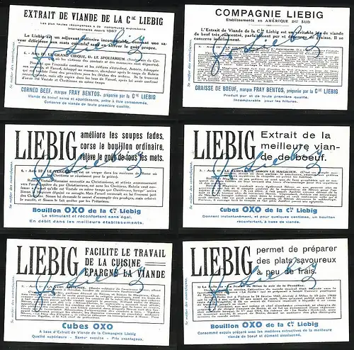 6 Sammelbilder Liebig, Serie Nr.: 1169, Néron Opera de Boito, Theater, Feuer, Tempel, Soldaten, König, Toscanini
