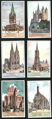 6 Sammelbilder Liebig, Serie Nr. 1289: Deutsche Dome II, Frauenkirche, Münster, Klosterkirche