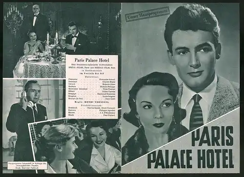 Filmprogramm HP, Paris Palace Hotel, Francoise Anroul, Charles Boyer, Roberto Risso, Regie Henri Verneuil