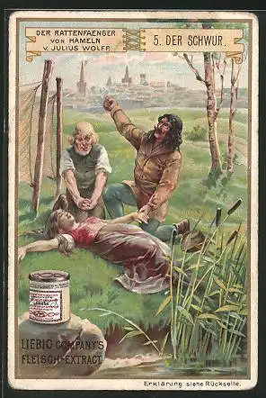 Sammelbild Liebig, Der Rattenfänger von Hameln, 5. Der Schwur